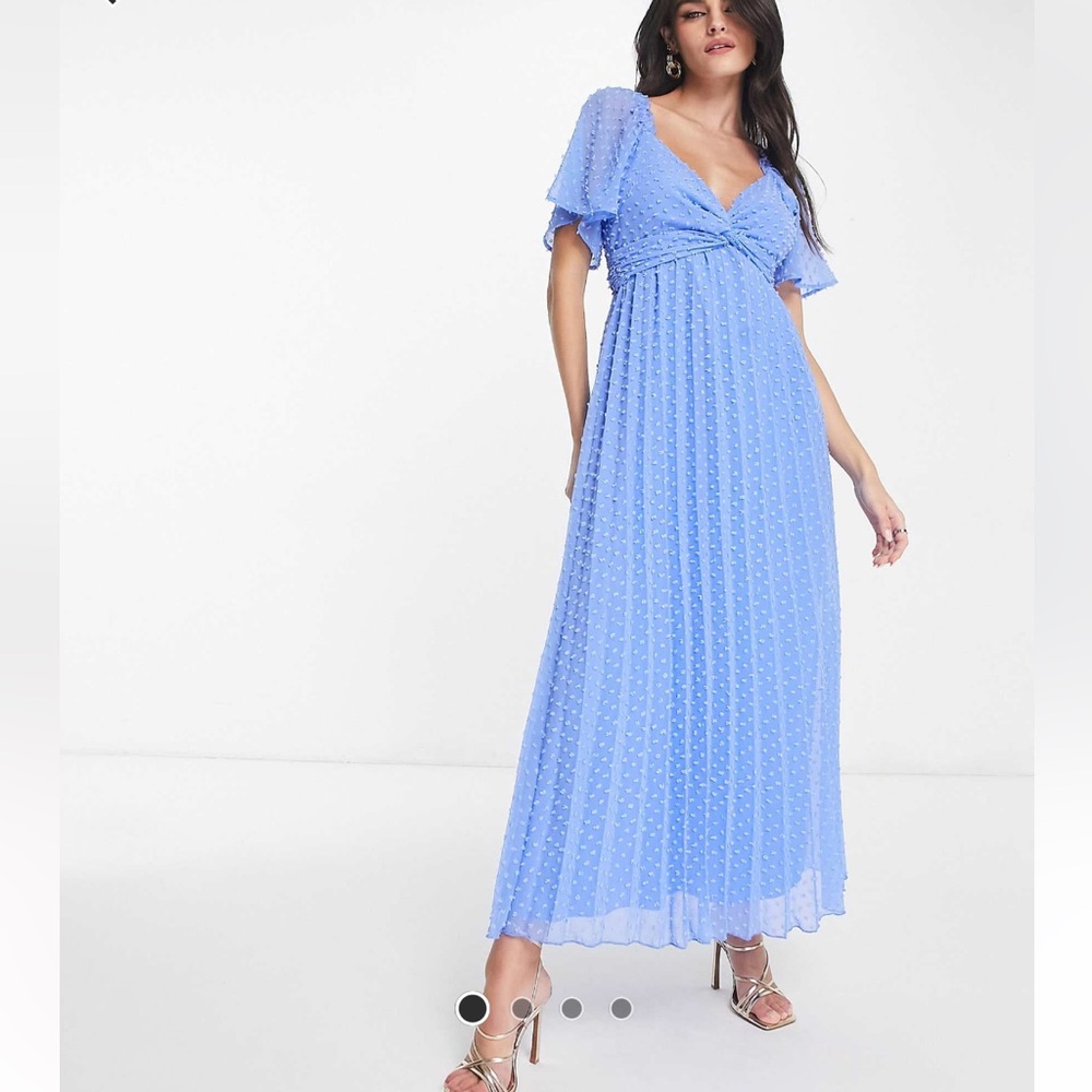 Tie Front Angel Sleeve Textured Dress